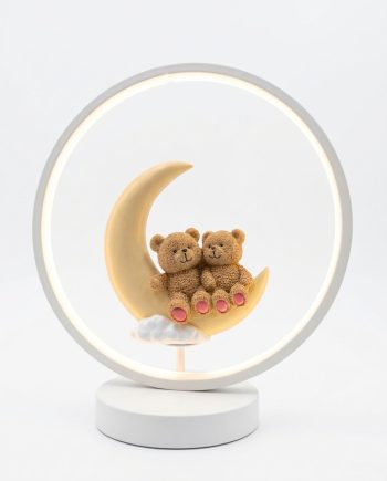 LED stolna lampa - Medvjedići na mjesecu - Bijela - 37 cm