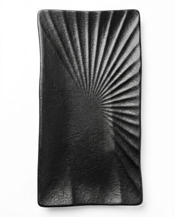 Black leather clutch with a radiating sunburst pattern starting at the lower-left corner.